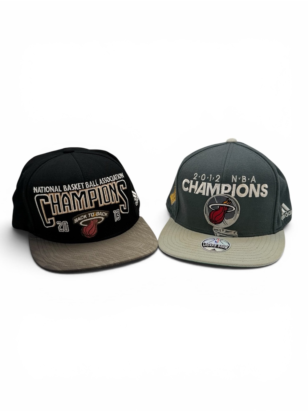 Adidas Miami Heat 2012 & 2013 NBA Champions Locker Room Snapback Hats Set of 2